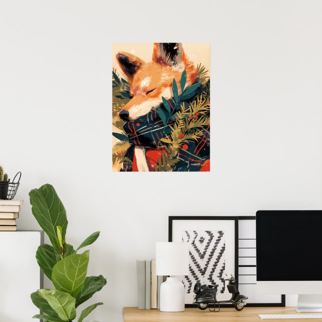 Cool Shiba Inu in Christmas Winter Poster (Hemmakontoret)