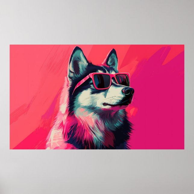 Cool Siberian Husky dog with sunglasses Poster (Framsidan)