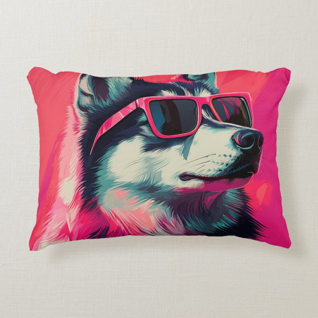 Cool Siberian Husky dog with sunglasses Prydnadskudde (Framsidan)