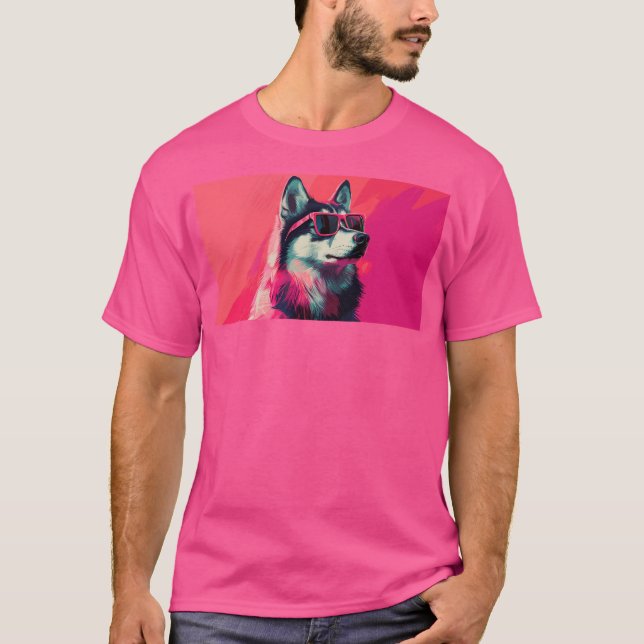 Cool Siberian Husky dog with sunglasses T Shirt (Framsida)