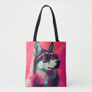 Cool Siberian Husky dog with sunglasses Tygkasse