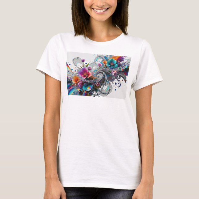 Cool Silver ABSTRAKT KONST Modeutskrift T Shirt (Framsida)