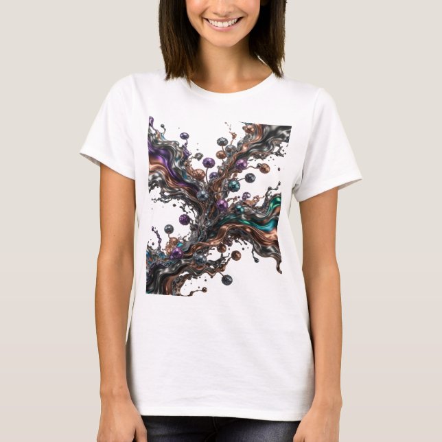 Cool Silver ABSTRAKT KONST Modeutskrift T Shirt (Framsida)