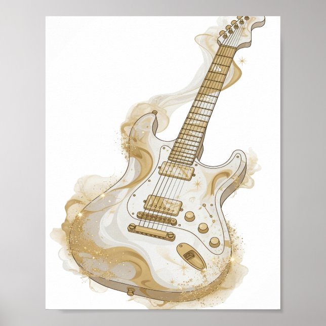 Cool Silver GULD GITAR Anpassad Design Poster (Framsidan)