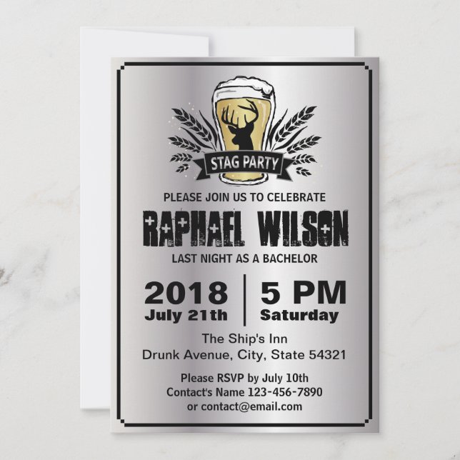 Cool Silver Ölbärsstag Svärmare Party Kort (Framsida)