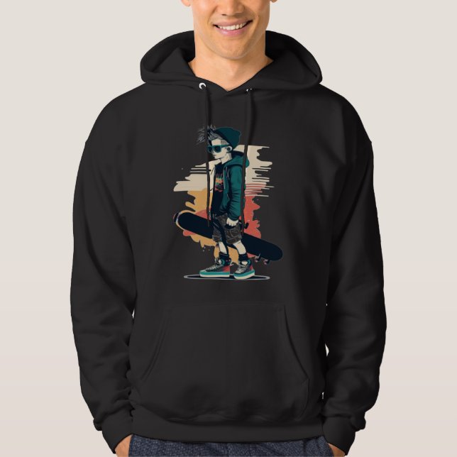 Cool Skateboard Boy Hoodie (Framsida)