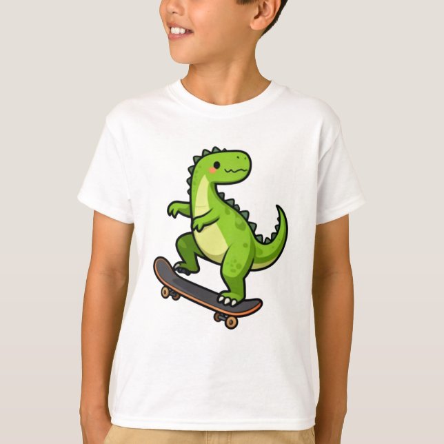 Cool Skateboarding Dinosaur Kids T-Shirt Design (Framsida)