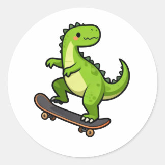 Cool Skateboarding Dinosaur Kids T-Shirt Design Runt Klistermärke