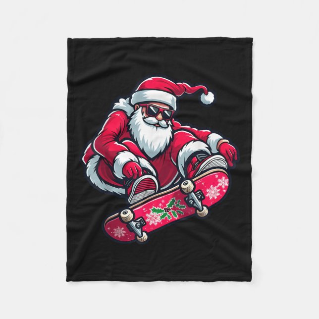 Cool Skateboarding Santa Claus Christmas Pajama Ki Fleecefilt (Framsidan)