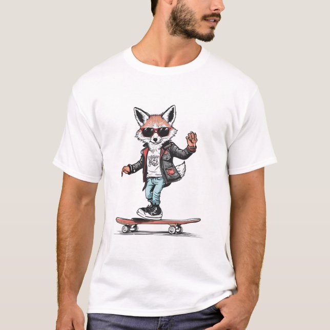Cool Skater Fox-grafik T Shirt (Framsida)