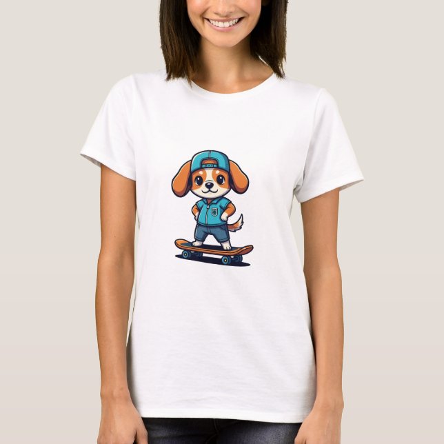 Cool Skater Puppy Illustration T Shirt (Framsida)