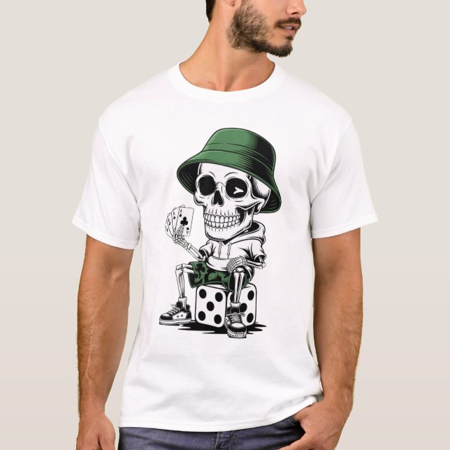 Cool Skeleton Dice Player – Streetwearstil T Shirt (Framsida)