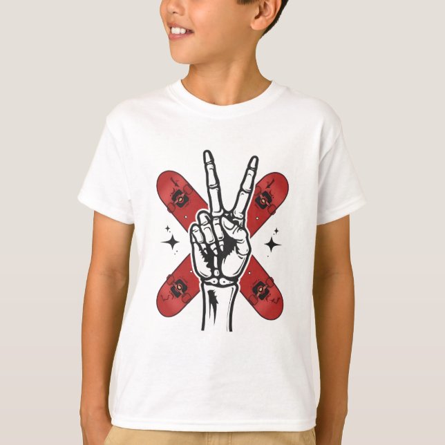 Cool Skeleton Fredstecken Skateboard Barn T-Shirt  (Framsida)