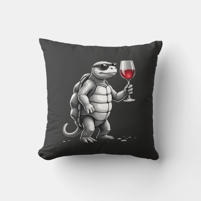 cool sköldpadda dricker rött vin konsttryck_1 (2) kudde (Framsida)