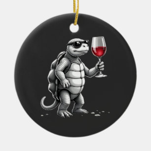 cool sköldpadda som dricker rött vin konsttryck_1 julgransprydnad keramik