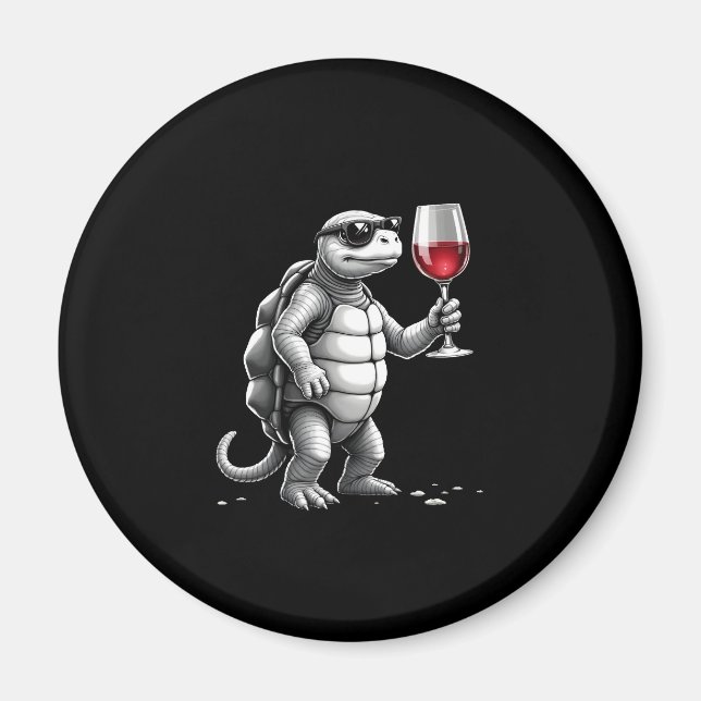 cool sköldpadda som dricker rött vin konsttryck_1  magnet (Framsidan)