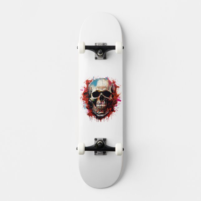 Cool Skull-illustration Mini Skateboard Bräda 18,5 Cm (Framsida)