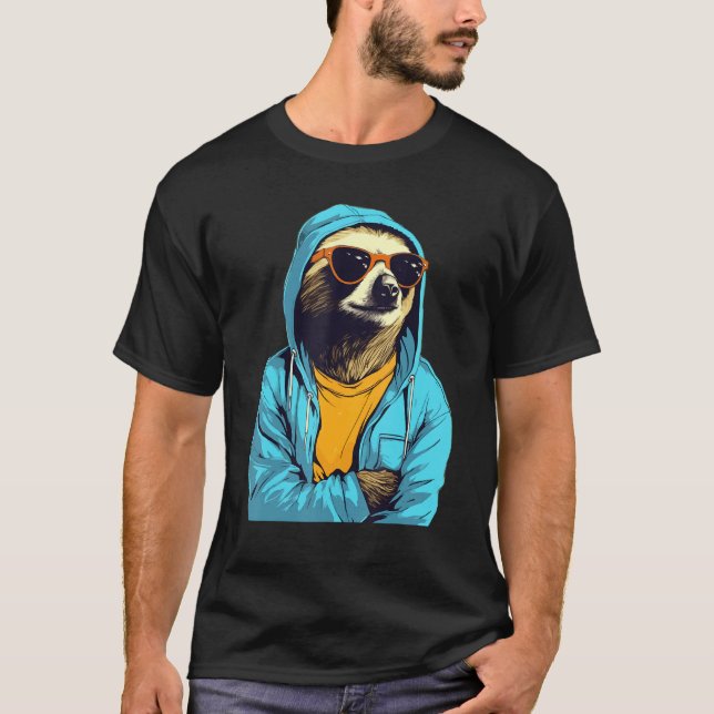 Cool Sloth With Sunglasses And Blue Jacket For Laz T Shirt (Framsida)
