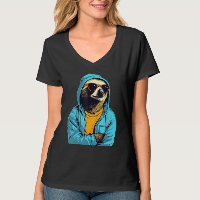 Cool Sloth With Sunglasses And Blue Jacket For Laz T Shirt (Framsida)