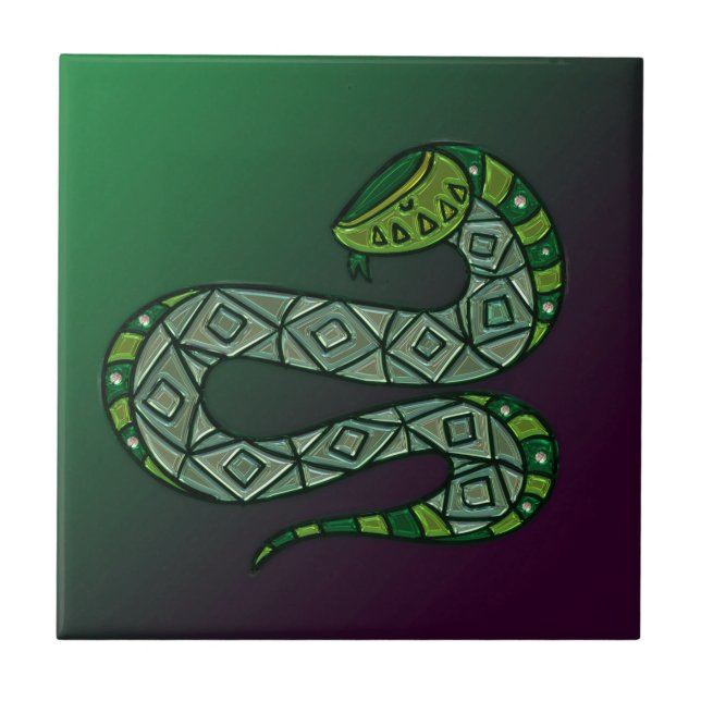 Cool Snake Metalliserad Tribal Art Kakelplatta (Framsidan)