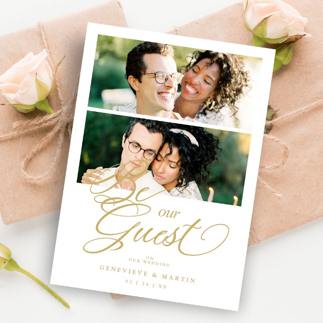 Cool Snazzy Golden Effect 2 Photos Wedding  Spara Datumet (Cool Snazzy Golden Effect 2 Photos Wedding Save the date Card with Envelope.)