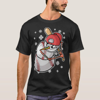 Cool Snowman Baseball Player Baseball Bat Christma T Shirt