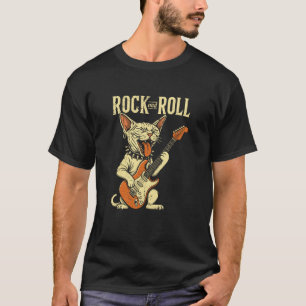 Cool Sphynx Katt Spelar Gitarr Rolig Rockmusik Fe T Shirt