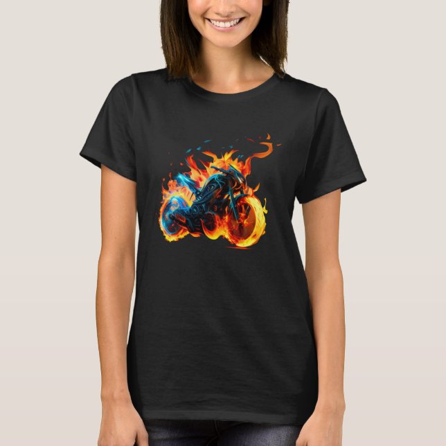Cool sporty Motorcycle on Fire T Shirt (Framsida)