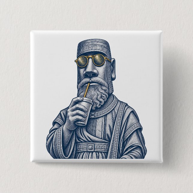 Cool Stone Man Vintage Art Fyrkantig Knap Knapp (Framsida)