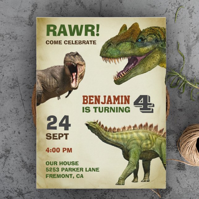 Cool stor dinosaur barnkalas födelsedagsfest inbjudan vykort (Skapare uppladdad)