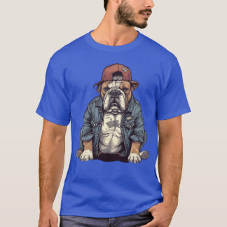 Cool Street bulldog with baseball cap and clothing T Shirt