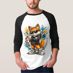 Cool Street Fox T-Shirt Urban Graffiti Räv med