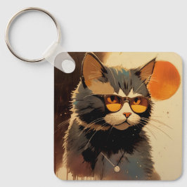 Cool Streetwear Graffiti Cat with Sunglasses Nyckelring