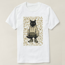 Cool Streetwear Svart Katt i Hoodie: Pixelerad Urb T Shirt