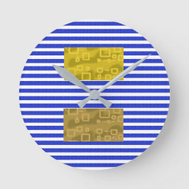 Cool Stripes Blue Gold Geometric Rund Klocka