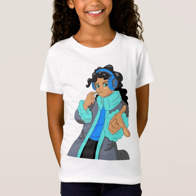 Cool Stylish Girl Wear Headphone Headset Music T Shirt (Framsida)
