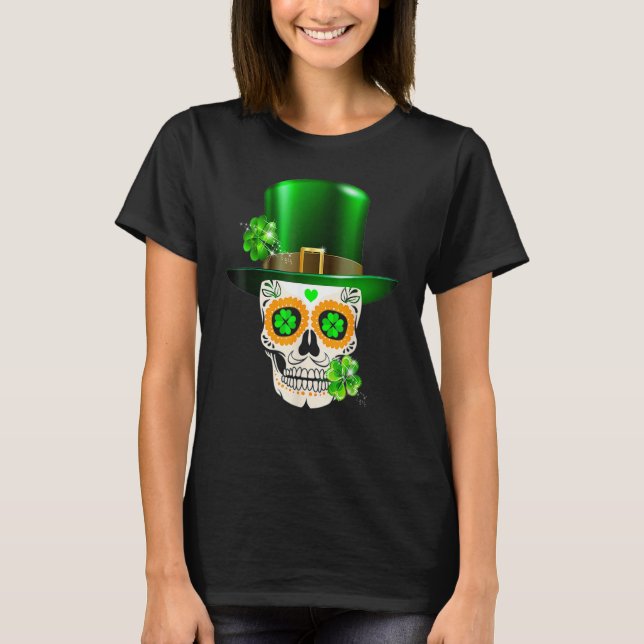 Cool Sugar Skull St Patrick's Day Shamrock Irish L T Shirt (Framsida)