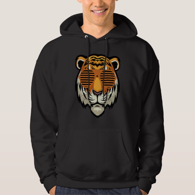 Cool Sunglasses Bengal Tiger Black and Orange Hoodie (Framsida)