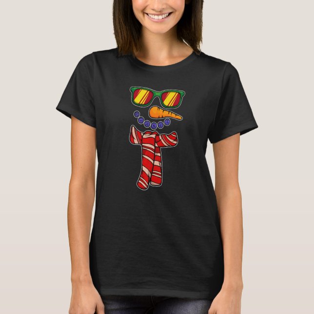 Cool Sunglasses Snowman Merry Xmas Christmas Party T Shirt (Framsida)