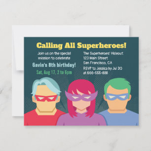 Cool Superhjälte Födelsedagsfest Inbjudningar