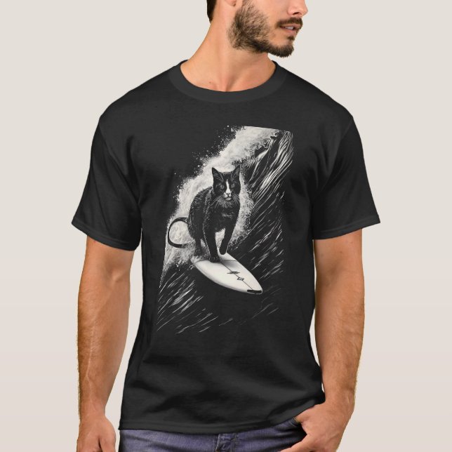 Cool Surfarkatt - Roligt Surfbräda Katt T Shirt (Framsida)