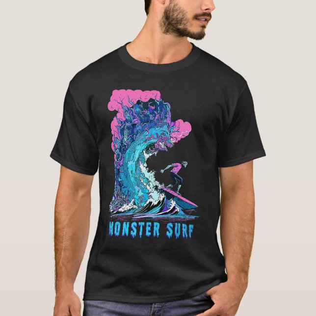 Cool Surfing Monster Surf Hang Ten Riding Big Wave T Shirt (Framsida)