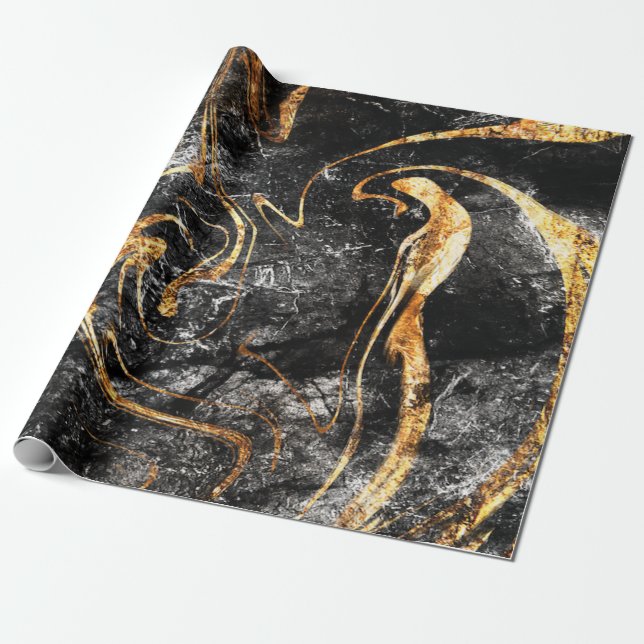 Cool svart guld marmorstruktur presentpapper (Utrullad)