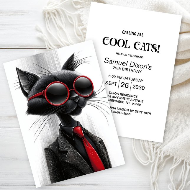 Cool Svart Katt Födelsedagsfest Inbjudningar (Skapare uppladdad)