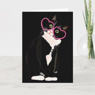 Cool Svart Katt Kattunge Rött Hjärta Gles Glad Val Kort