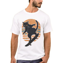 Cool Svart Katt Skateboardåkare Retro 80-tals Soln