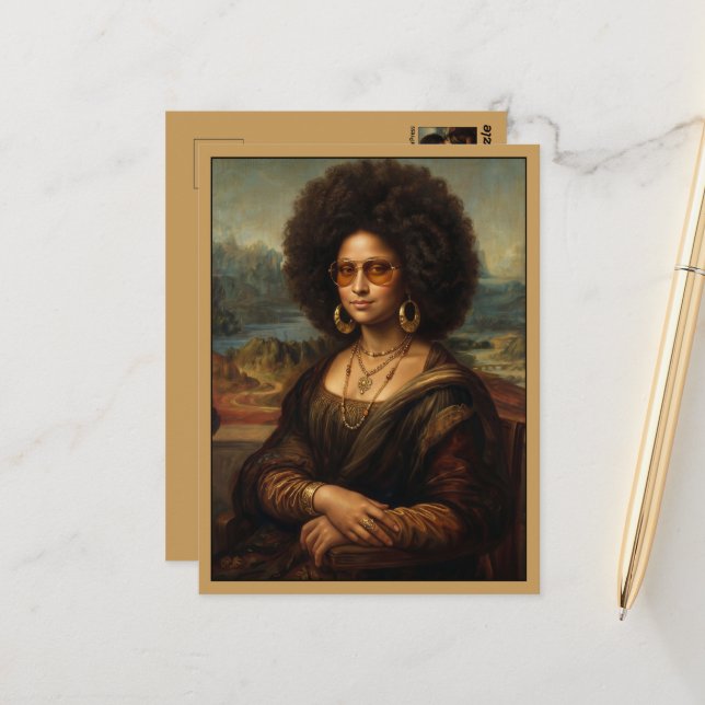 Cool Svart Mona Lisa Vykort (Fram/Back In Situ)
