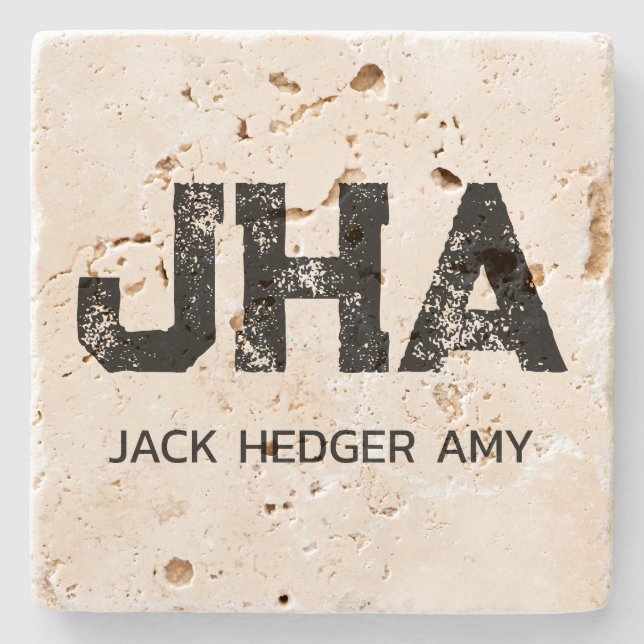 COOL SVART TRE BOKSTÄVER MONOGRAM NAMN TRAVERTINE STENUNDERLÄGG (Framsidan)