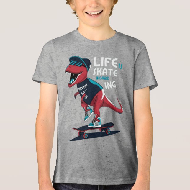 Cool T-Rex Dinosaur Skateboardåkning Barn Ungdom T Shirt (Framsida)
