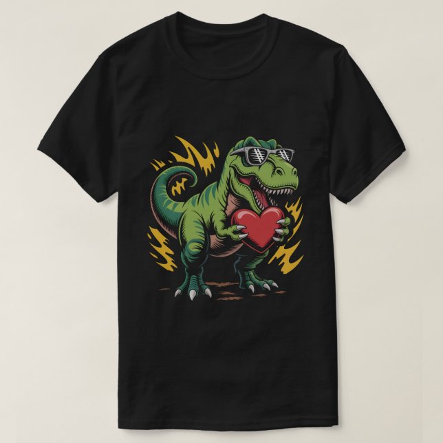 Cool T-Rex Dinosaur Valentine's Day Heart Sunglass T Shirt (Design framsida)